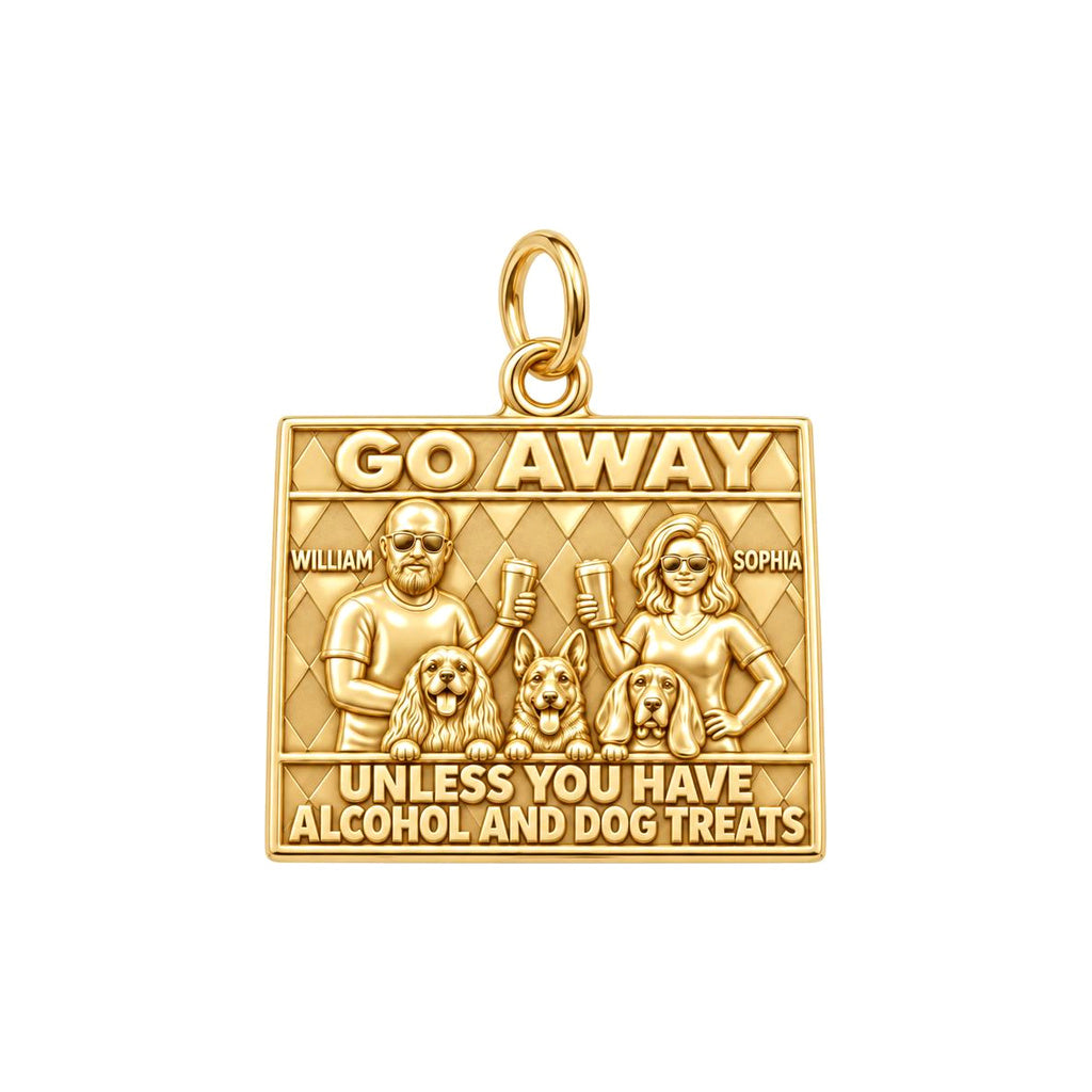 Go Away Dog Treats Charm Bracelet – Personalized Couple Gift – 18K gold plated 3 cm charm, front view