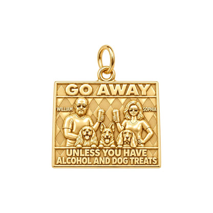 Go Away Dog Treats Charm Bracelet – Personalized Couple Gift – 18K gold plated 3 cm charm, front view