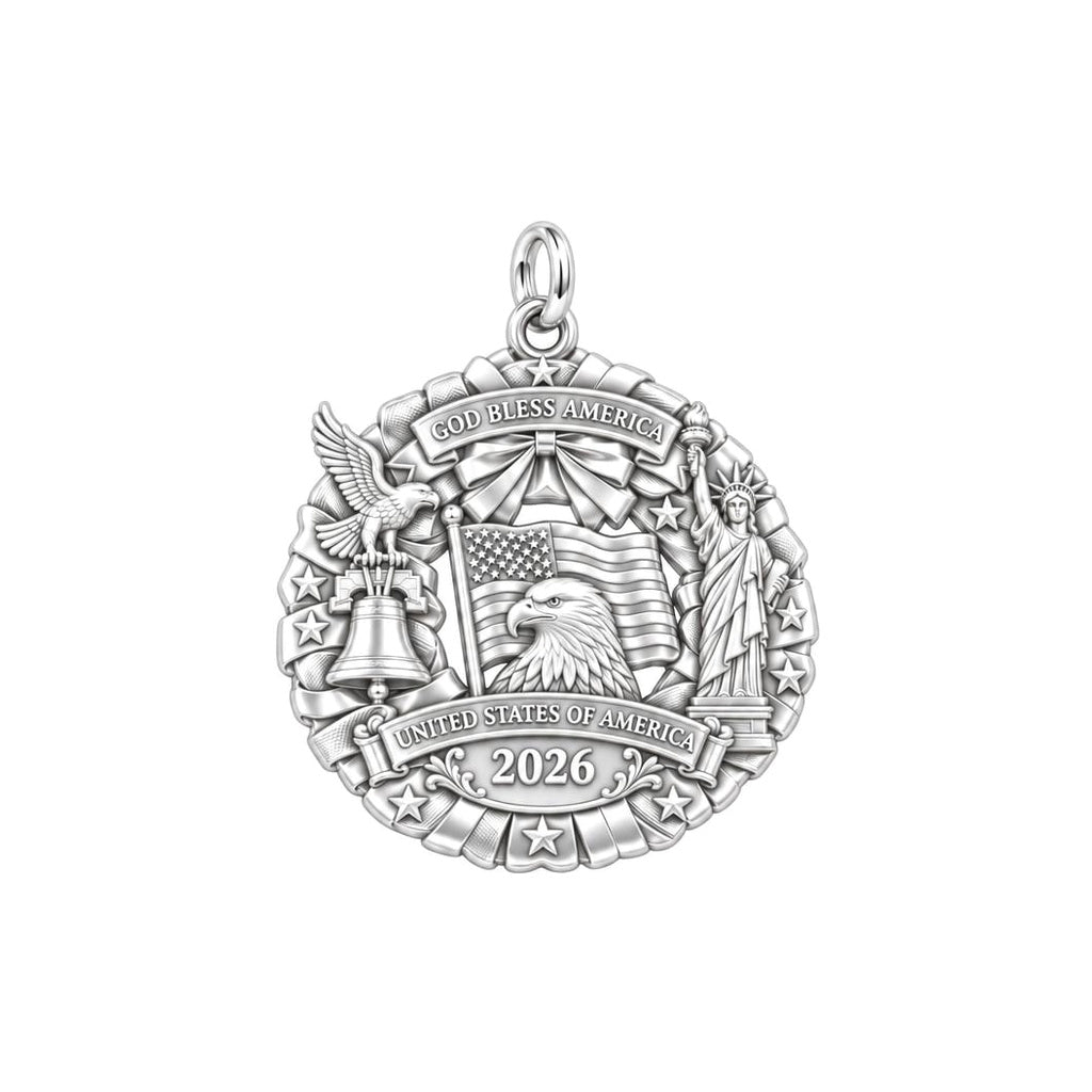 God Bless America Wreath Charm Bracelet – Personalized Veteran Gift – silver charm, front view