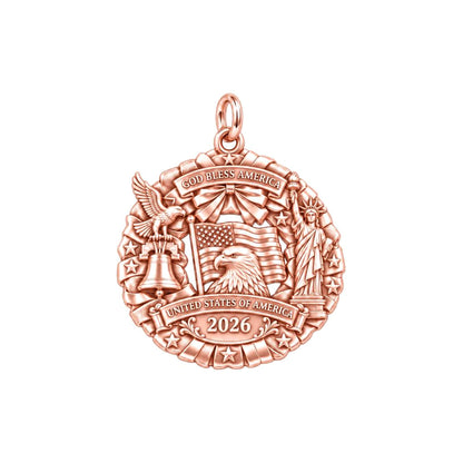 God Bless America Wreath Charm Bracelet – Personalized Veteran Gift – rose gold charm, front view