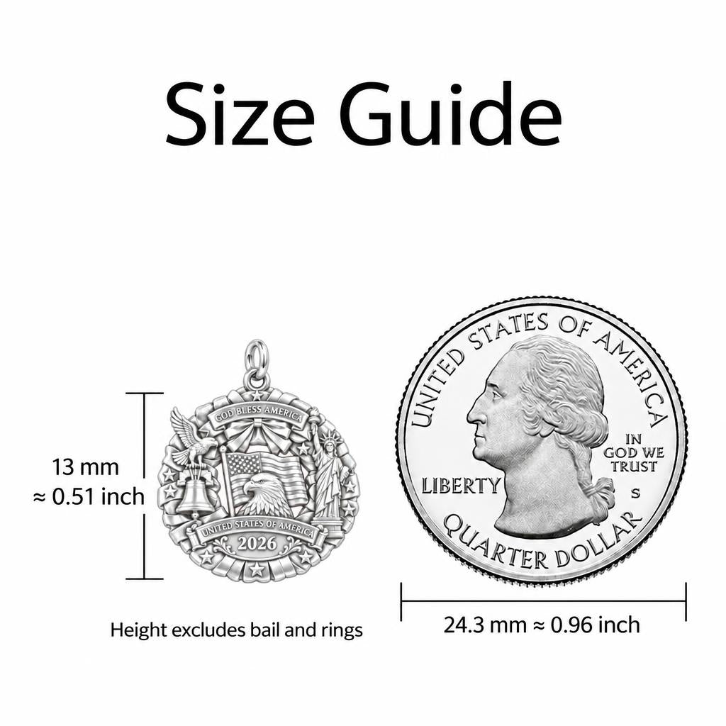 God Bless America Wreath Charm Bracelet – Personalized Veteran Gift – size guide, 13 mm charm next to a quarter