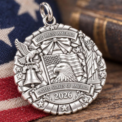 God Bless America Wreath Charm Bracelet – Personalized Veteran Gift – macro detail of the charm