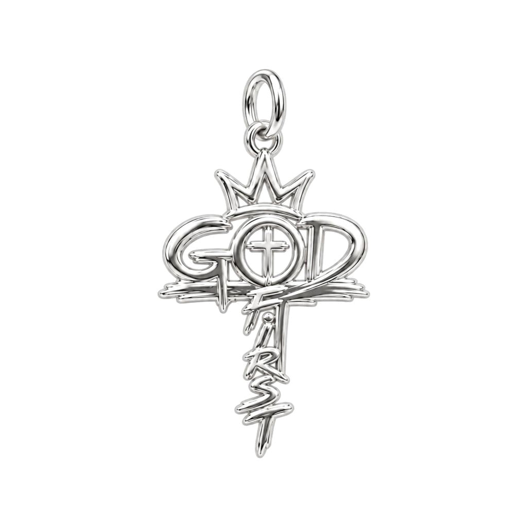 God First Crown Cross Charm Bracelet – Personalized Faith Gift – silver plated 2 cm charm, front view