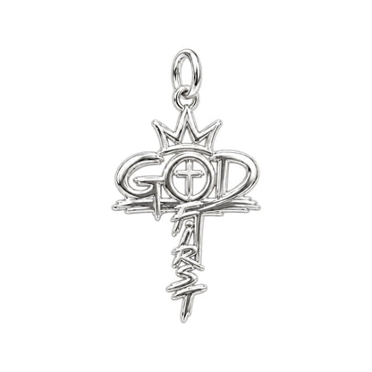 God First Crown Cross Charm Bracelet – Personalized Faith Gift – silver plated 2 cm charm, front view