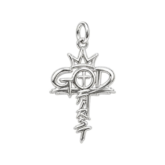 God First Crown Cross Charm Bracelet – Personalized Faith Gift – silver plated 2 cm charm, front view