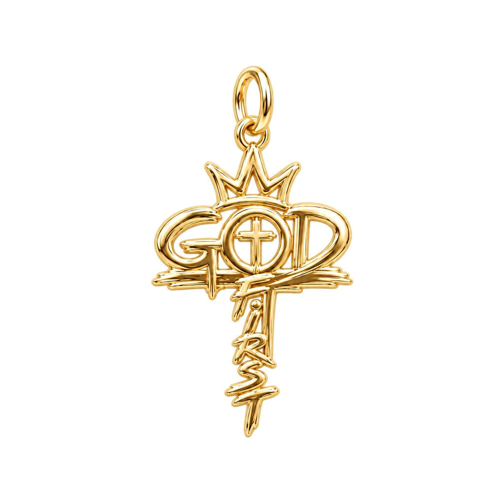 God First Crown Cross Charm Bracelet – Personalized Faith Gift – 18K gold plated 2 cm charm, front view