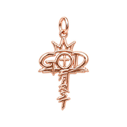 God First Crown Cross Charm Bracelet – Personalized Faith Gift – rose gold 2 cm charm, front view