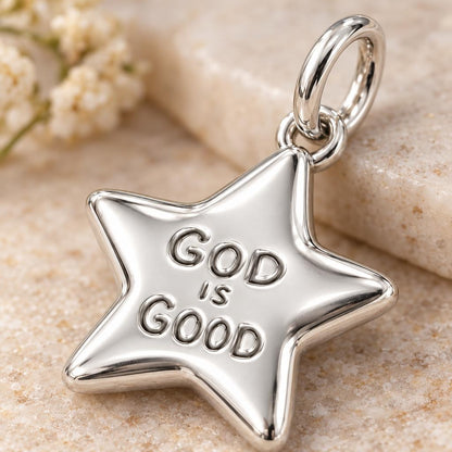 God Is Good Star Charm Bracelet – Personalized Mom Gift – macro detail of the charm