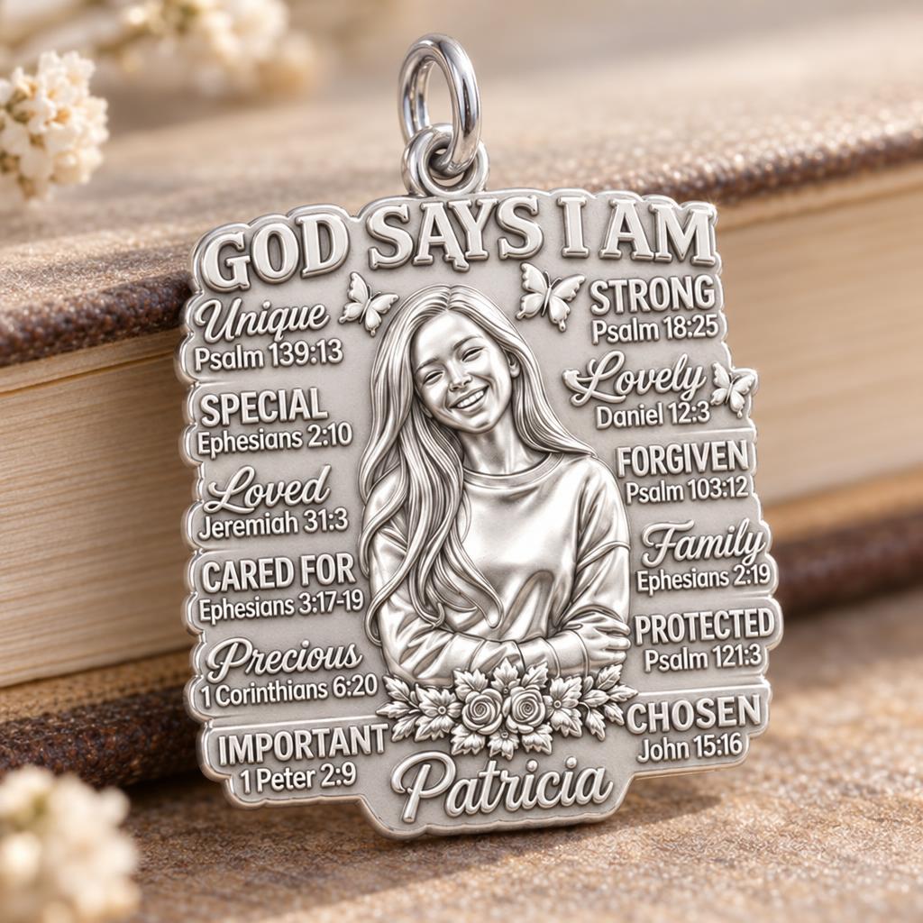 God Says I Am Charm Bracelet – Personalized Daughter Gift – macro detail of the charm