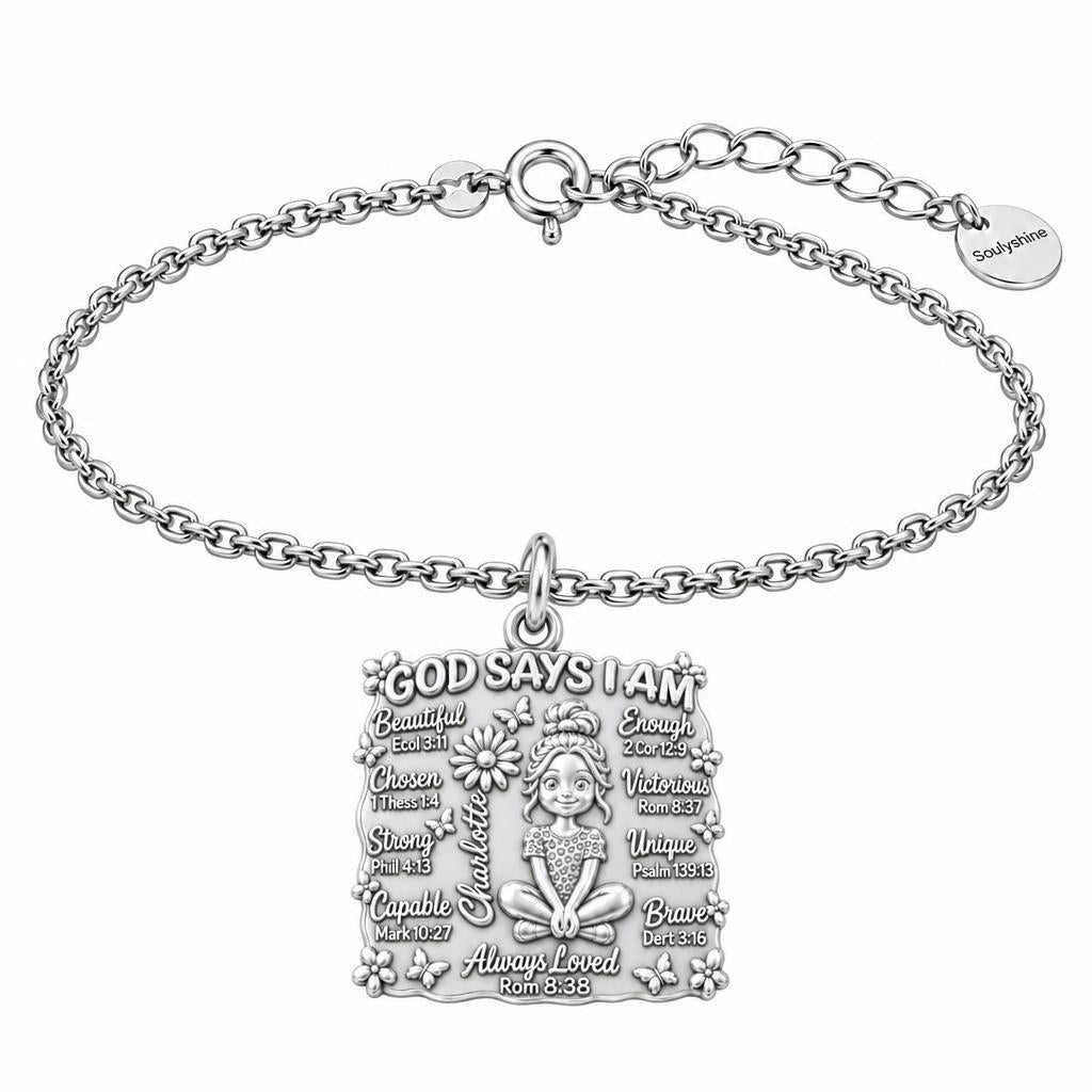 God Says I Am Charm Bracelet Set – silver, front view