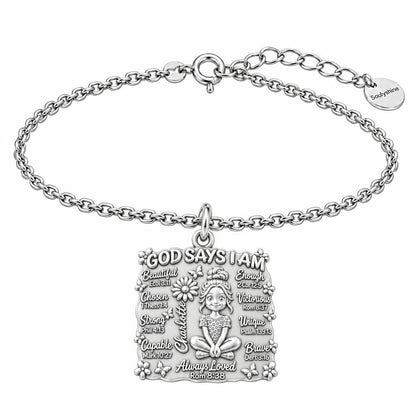God Says I Am Charm Bracelet Set – silver, front view