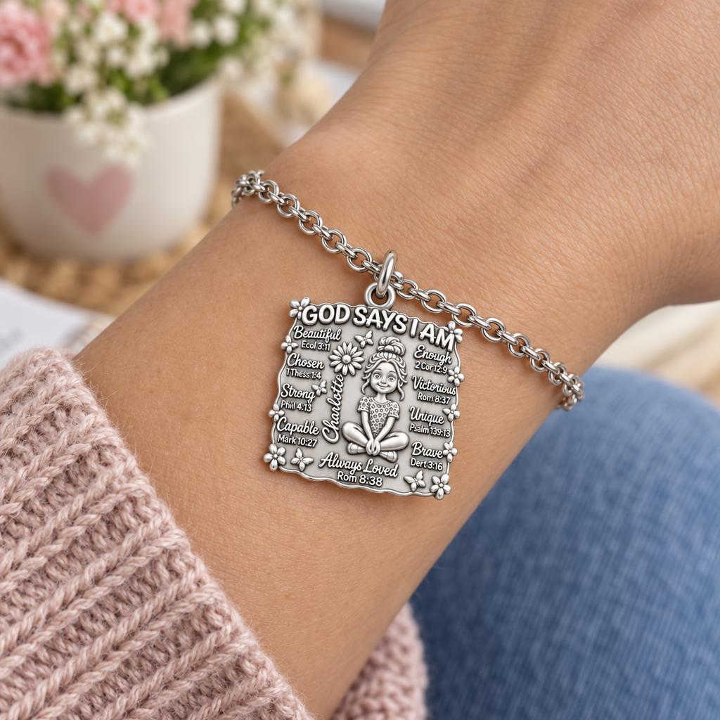 God Says I Am Charm Bracelet Set – worn / in use