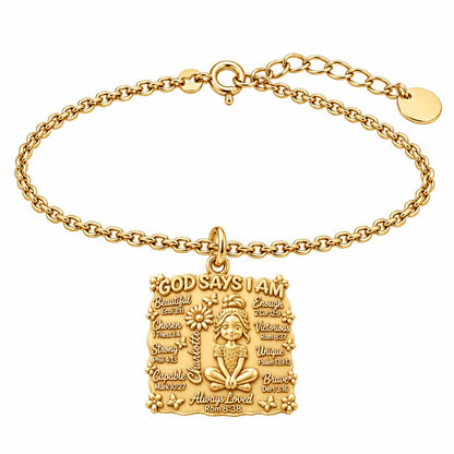 God Says I Am Charm Bracelet Set – 18K gold, front view