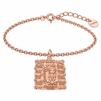 God Says I Am Charm Bracelet Set – rose gold, front view