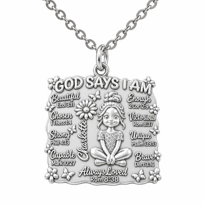 God Says I Am Charm Necklace Set – silver, front view