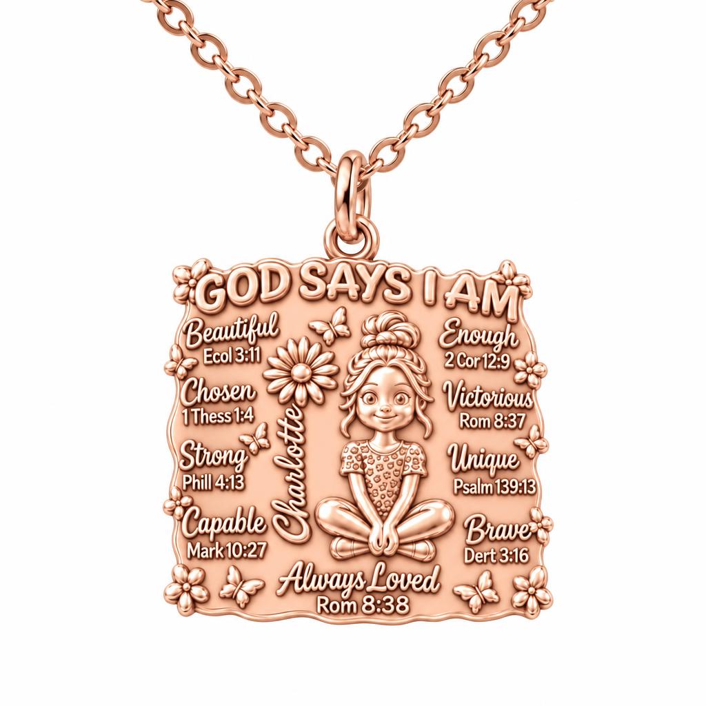 God Says I Am Charm Necklace Set – rose gold, front view