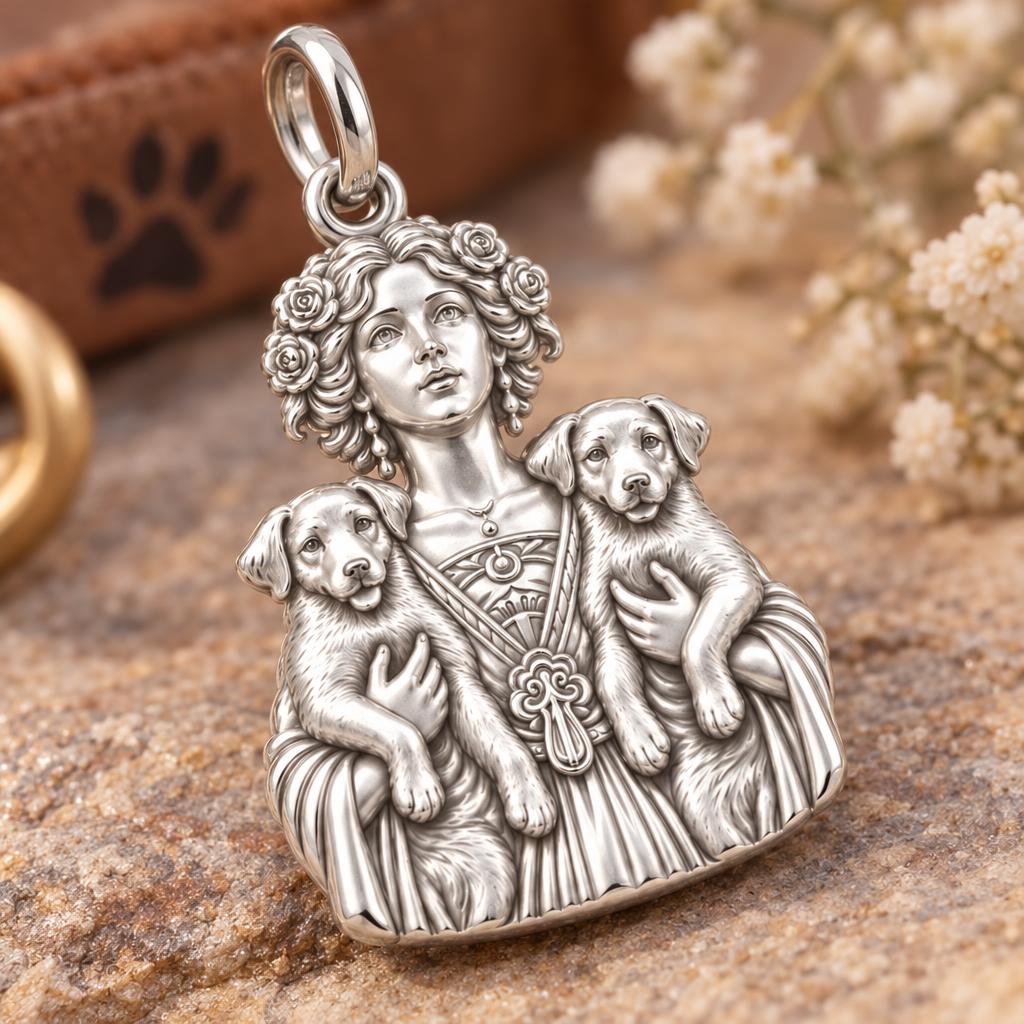 Goddess of Two Pups Charm and Polyester Cord Bracelet Set