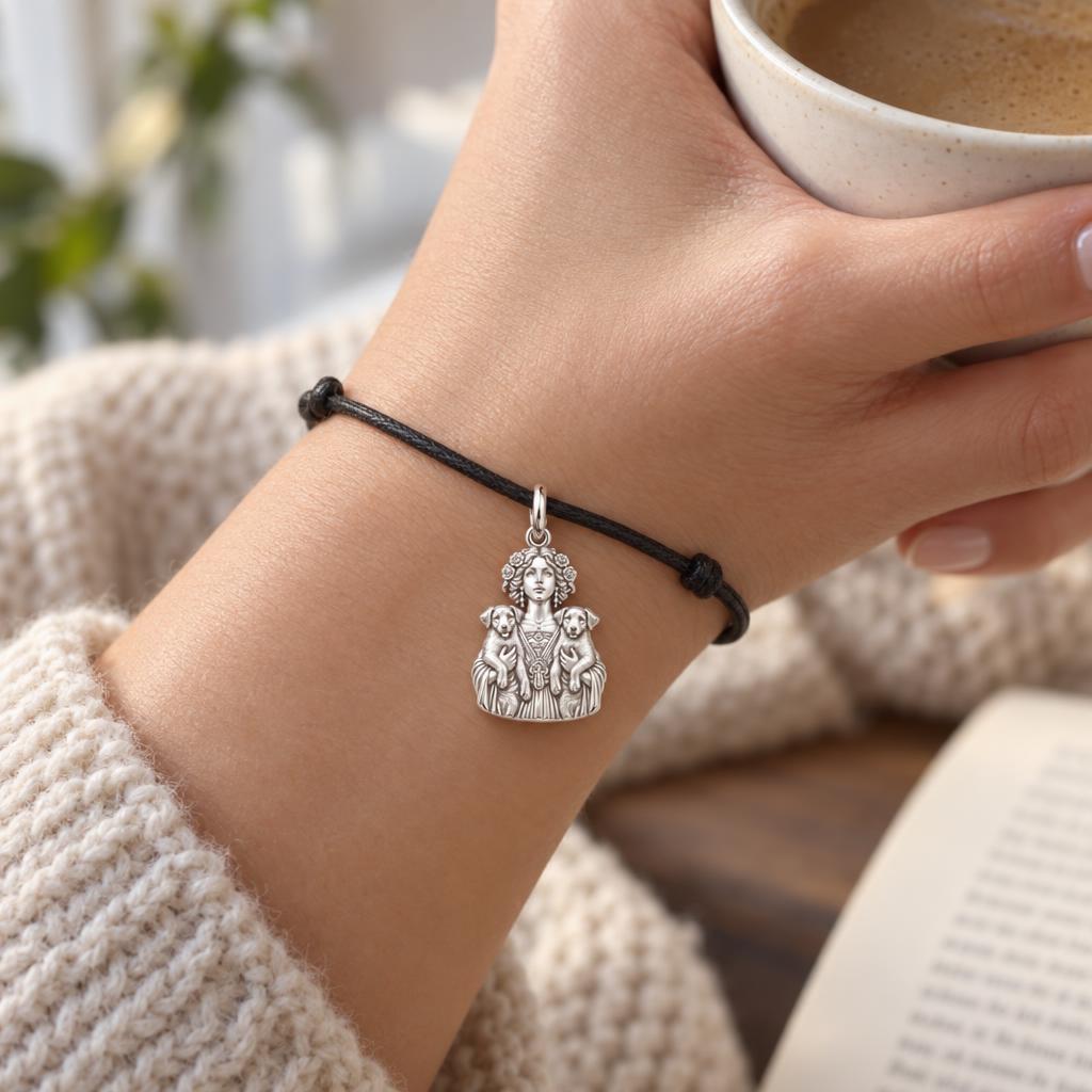Goddess of Two Pups Charm and Polyester Cord Bracelet Set