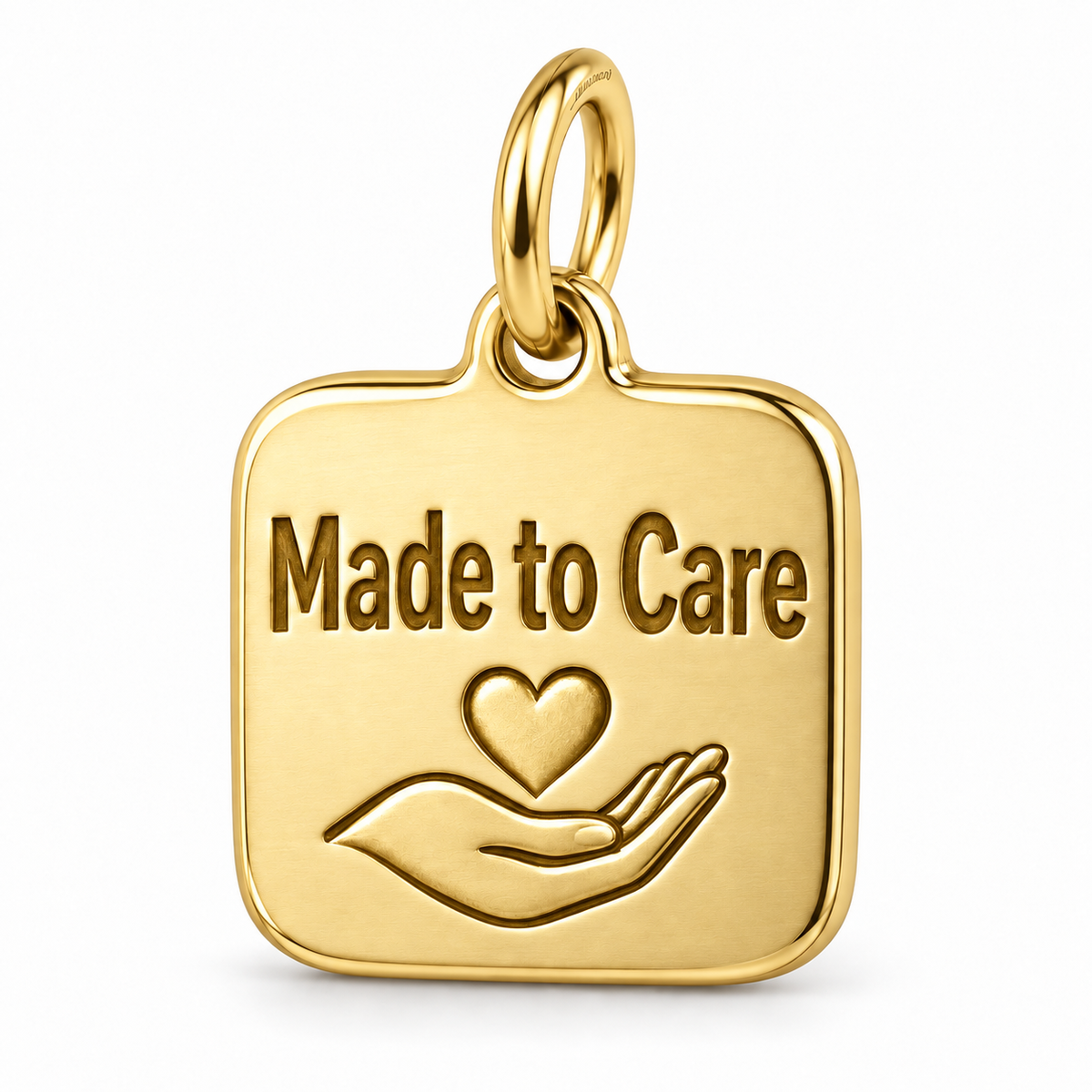 Made to Care Engraved Nurse Charm | polished gold material view | cbcf3a5c18c2de78347b414b99144c4e689d6376ccd829ab616cb35f01b802ab