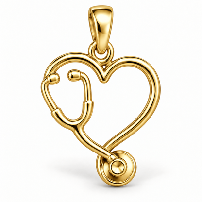 Nurse Stethoscope Heart Charm | polished gold material view | 6ba5f5d4ec733ed7f6d6b0c99723ef5ac3f3c9d003790e47ca8a98d5ab479fce