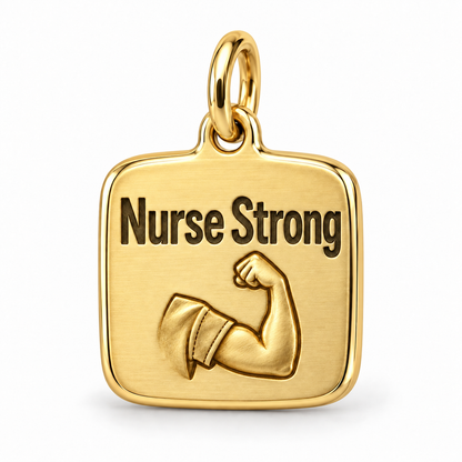 Nurse Strong Engraved Nurse Charm | polished gold material view | 84f7c8526fad99cfbe92f0e563d3610e30eba04dedbf20366ff9bc13c403cda5