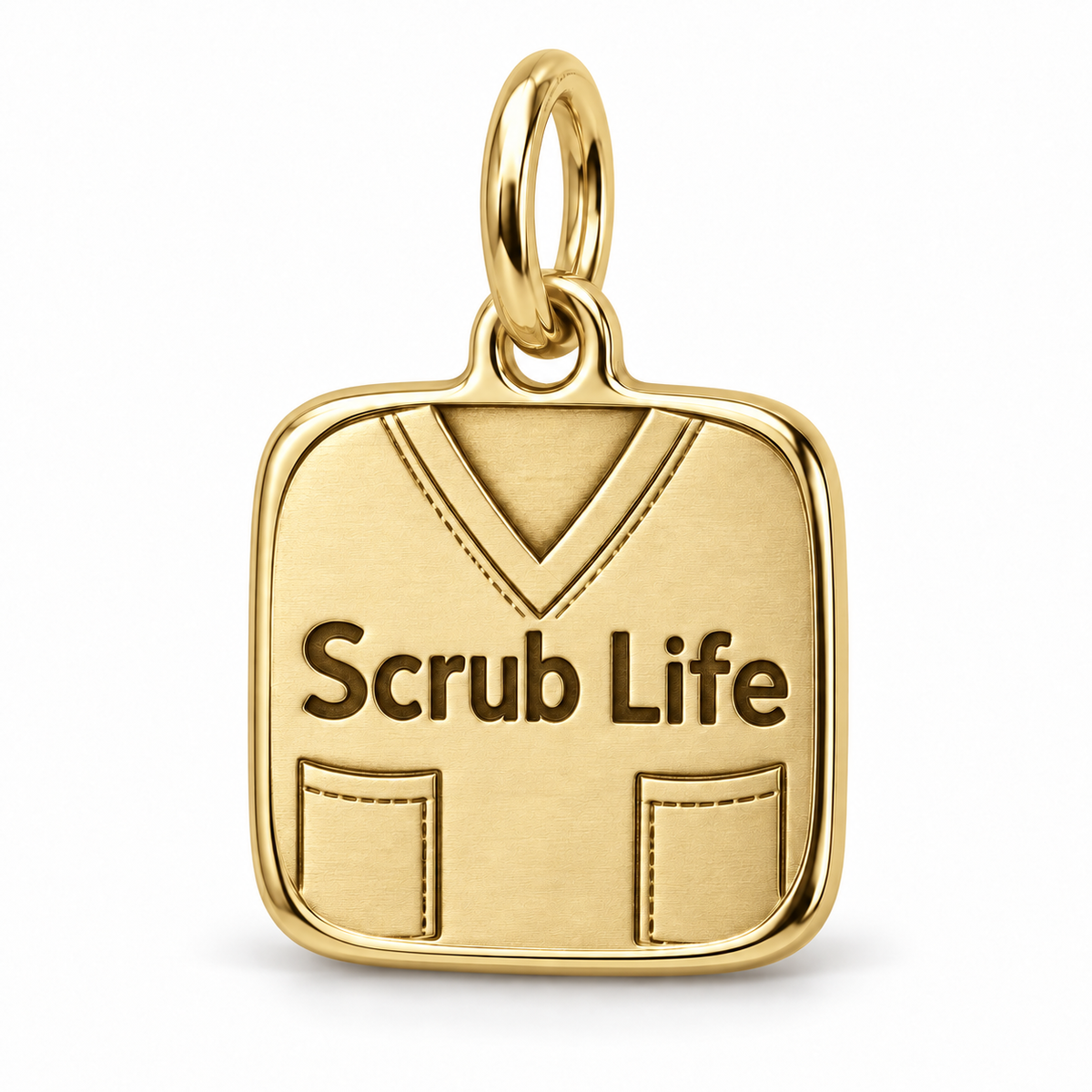 Scrub Life Uniform Engraved Nurse Charm | polished gold material view | fca716948fbd157bd03a02f017546bab63abe216b96c42b9c2e5a0b2901cfd29