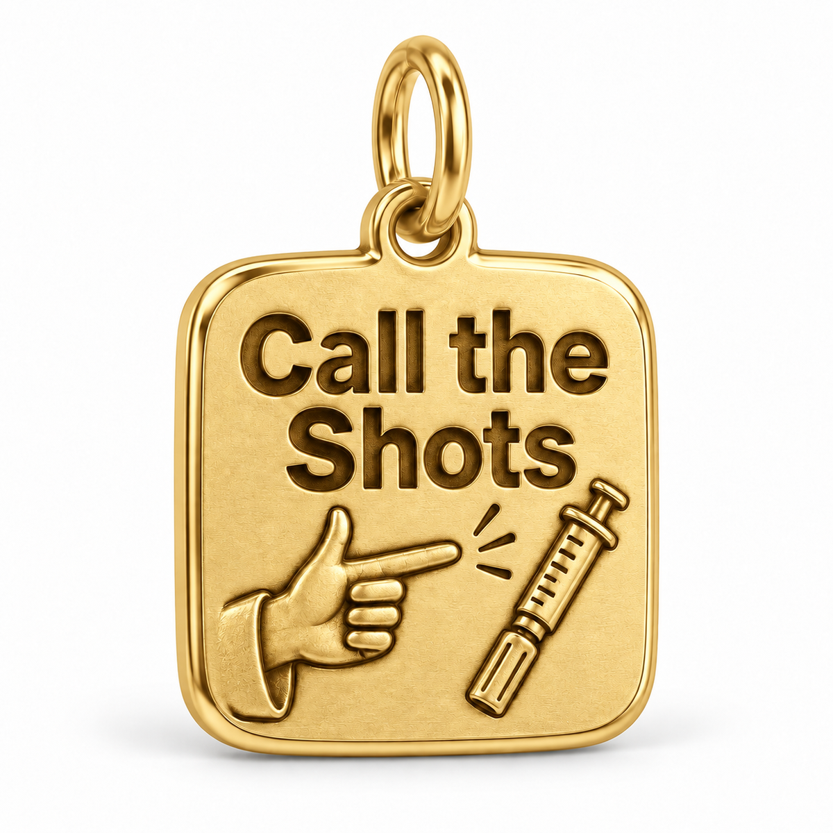 Call the Shots Engraved Nurse Charm | polished gold material view | 61db713b7ec7117bb07ba144db34bd0ce07bd52be3d0f8f750bdbe083678e1d1