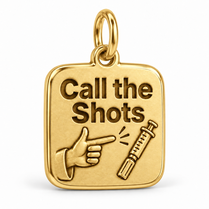Call the Shots Engraved Nurse Charm | polished gold material view | 61db713b7ec7117bb07ba144db34bd0ce07bd52be3d0f8f750bdbe083678e1d1