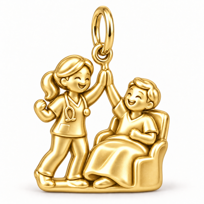 Nurse Patient High Five Dangle Charm | polished gold material view | 19c57c76bbb6f7fbf97b55f293e2f5ce9ea20d80081583d04fad5e3811928ef6