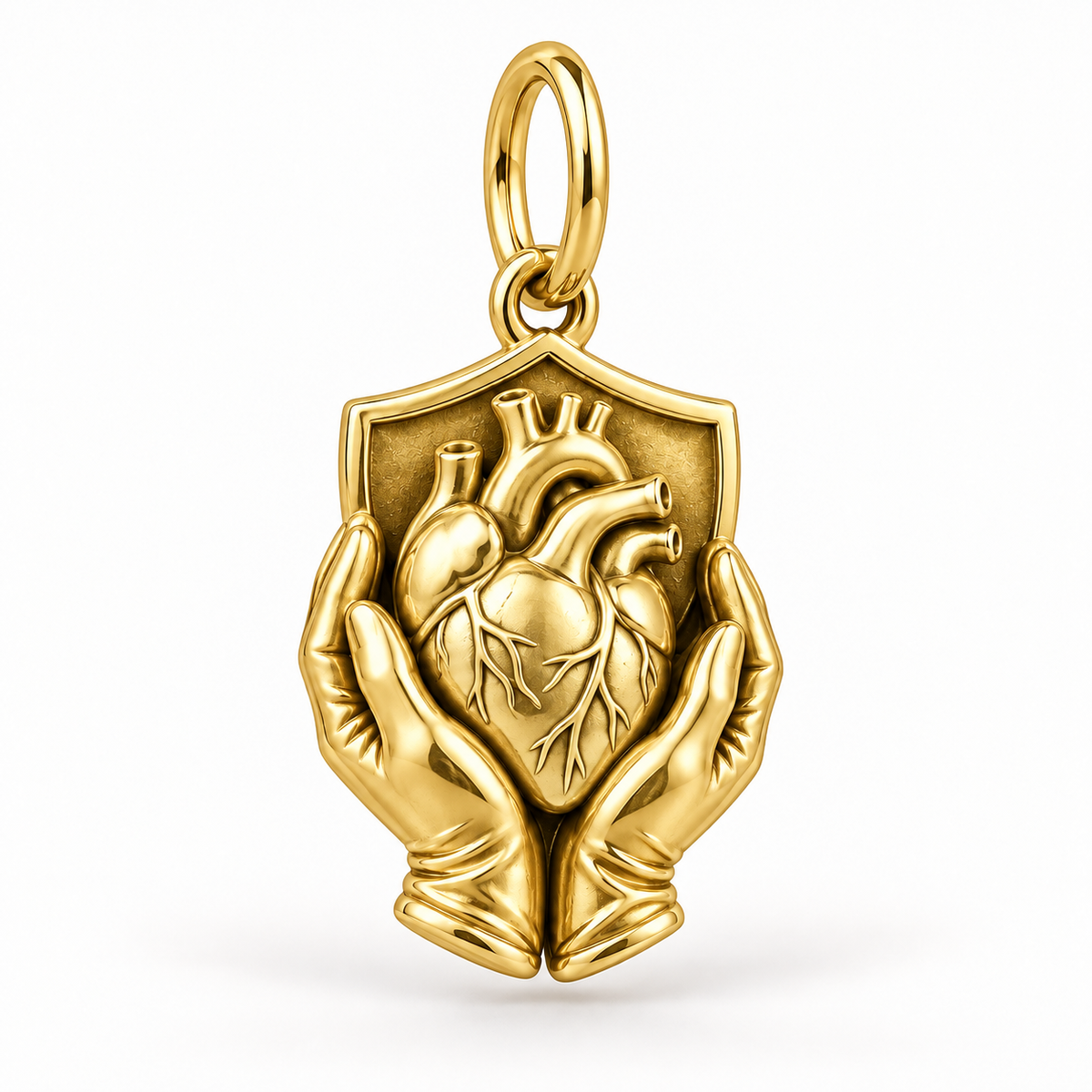 Nurse Protected Heart Dangle Charm | polished gold material view | c042a9979a3ac26e5bdff9ab0823104946394964db7ae17030992a53bd7c034e