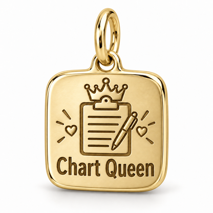 Chart Queen Engraved Nurse Charm | polished gold material view | b04f7c8d4bec06d541f3287b348fdf89d0d1dbe5c934ff6dcfc433e0a08bfd3c