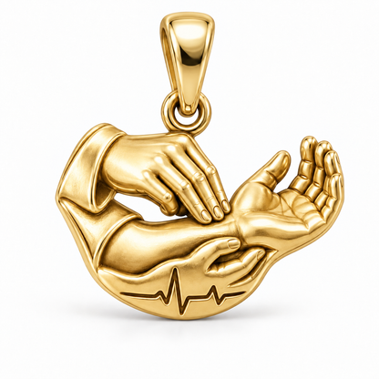Nurse Pulse Check Hands Charm | polished gold material view | bb1ffa5bf5e0ddfd2d08f7374e4a898c21f43b9b4bd7f84e017a2fbfa5fb6f08
