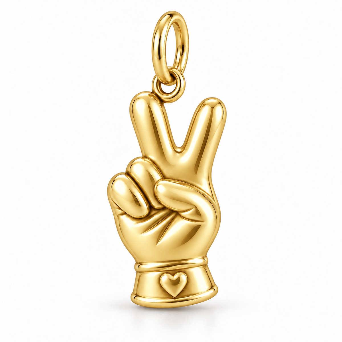 Nurse Glove Peace Sign Dangle Charm | polished gold material view | 205ffe43adc60460b12bacbd047118d8660394681c29a44ddc8d5d58c0779d0b