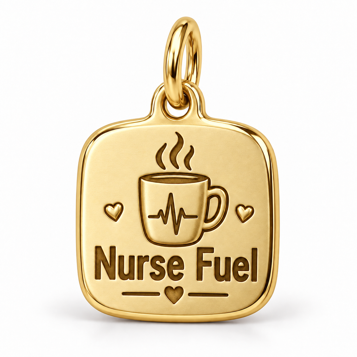 Nurse Fuel Engraved Nurse Charm | polished gold material view | 8019252589a7eeb8faffddbd5911aa0932f4b86297d51f3d504dd6552d0eaaa8