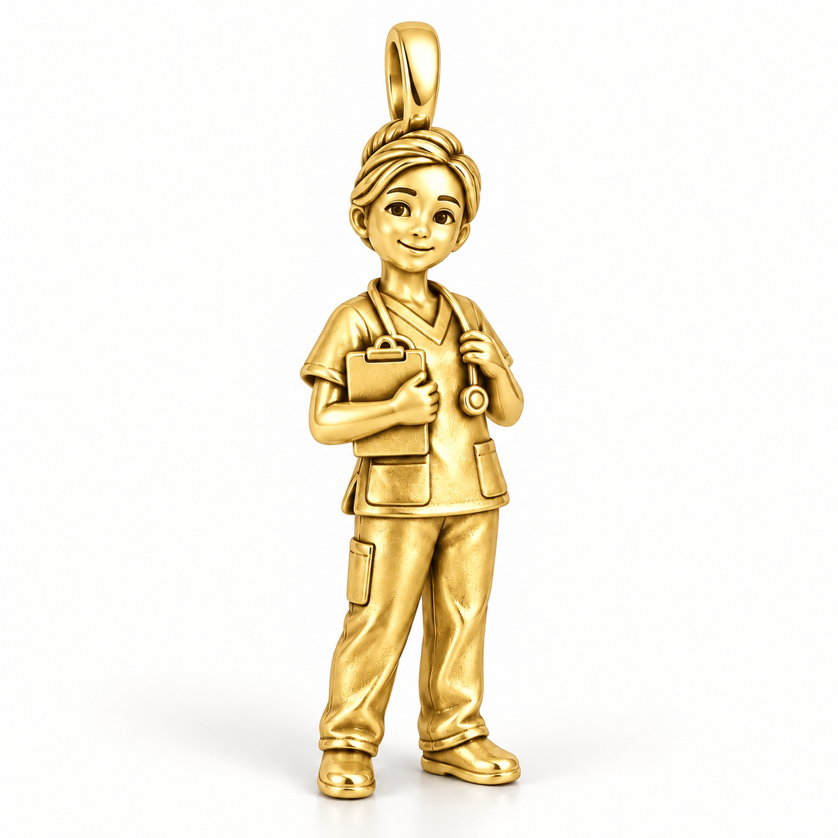 Nurse Clipboard Care Charm | polished gold material view | 13d5c2b9297c5347d3942eea119b3a8316c433c7bb35ffcc9be274ac36097064