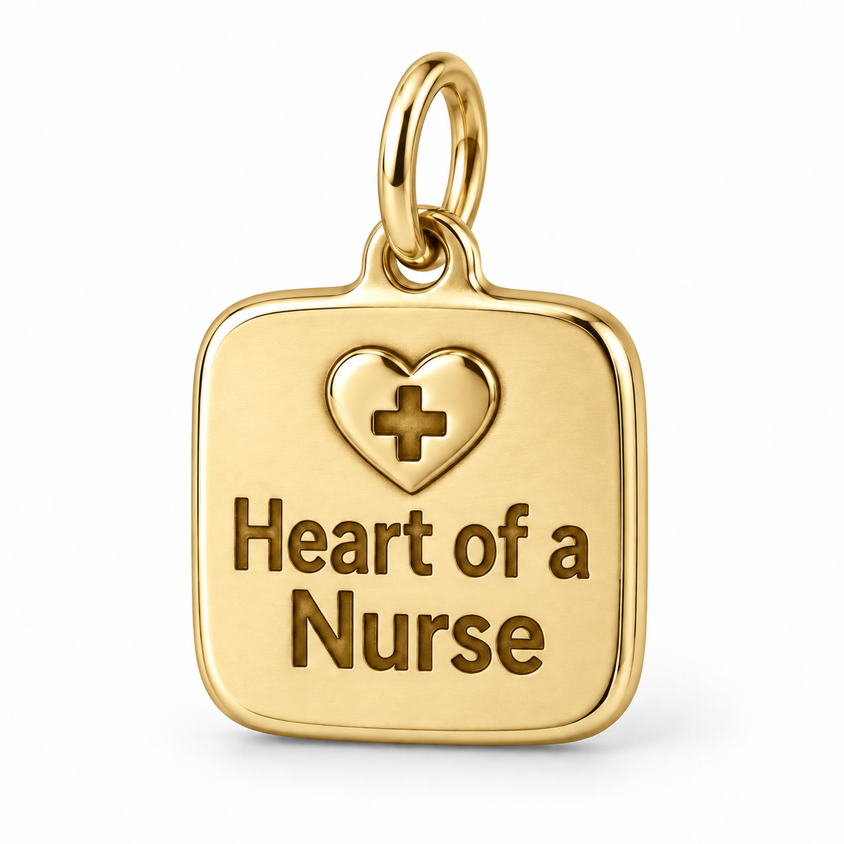 Heart of a Nurse Engraved Nurse Charm | polished gold material view | e75e92f4d8d12801bd270daf25f21407cc6f04b1d60b2e07197a6c242da7a8a9