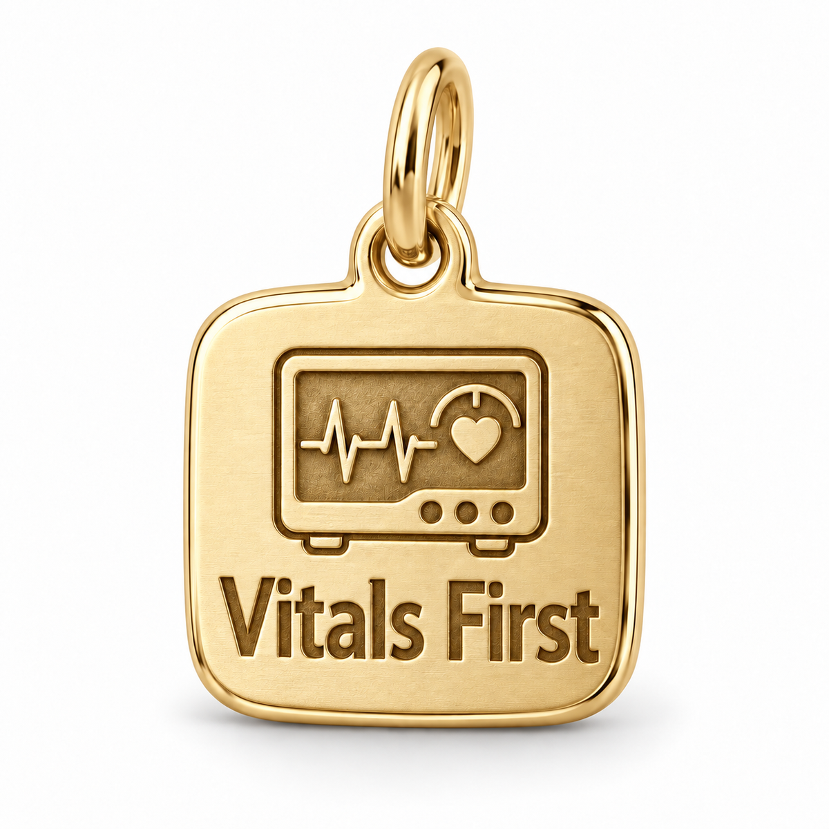 Vitals First Engraved Nurse Charm | polished gold material view | 6e5abc2de5ea891010fa27c720671af1b79887accc17795d16f2915228081ecb