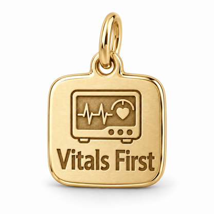 Vitals First Engraved Nurse Charm | polished gold material view | 6e5abc2de5ea891010fa27c720671af1b79887accc17795d16f2915228081ecb