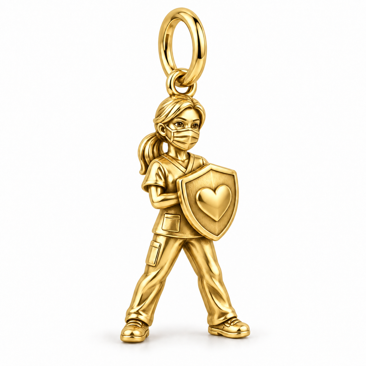 Nurse Frontline Shield Dangle Charm | polished gold material view | a833bffdb965cd6bf31f46e317e1359e680e70b102f031b821850aeeb0d5ac4c