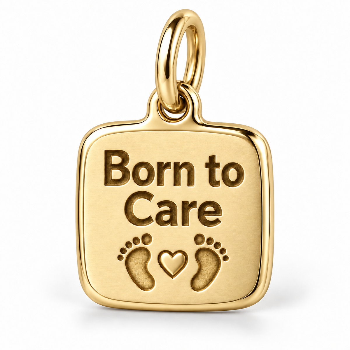 Born to Care Engraved Nurse Charm | polished gold material view | 7628ff13fd1d019f92b4ac3e7ce3bf93bd5459c5a931a0467ebdf77065bba5d4