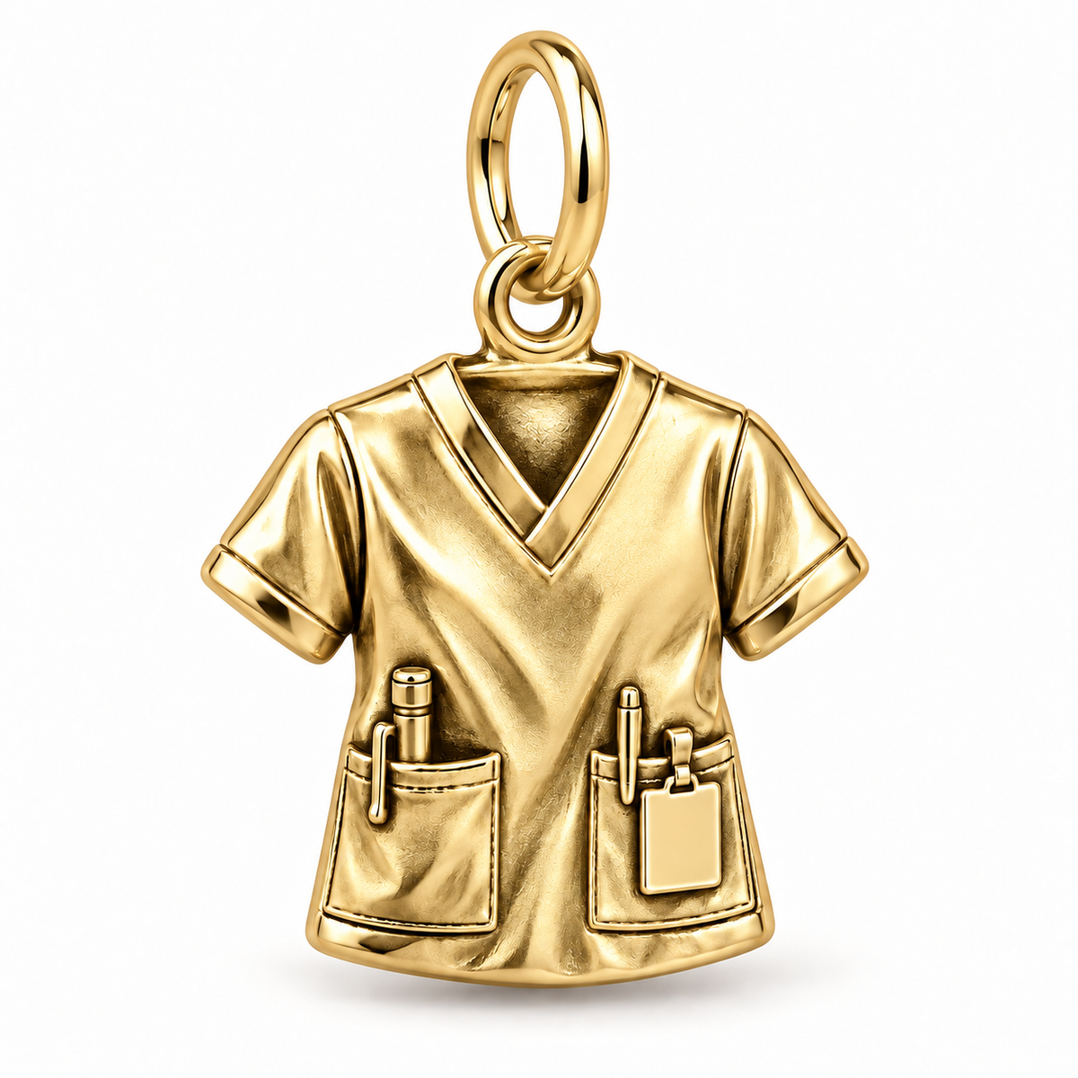 Nurse Scrub Top Dangle Charm | polished gold material view | 05e1662e039eff0cf5e343178a608ee3f59c9cf662edd53171aad758b4e3bce3