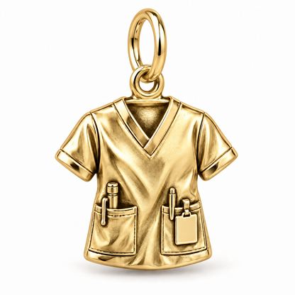 Nurse Scrub Top Dangle Charm | polished gold material view | 05e1662e039eff0cf5e343178a608ee3f59c9cf662edd53171aad758b4e3bce3