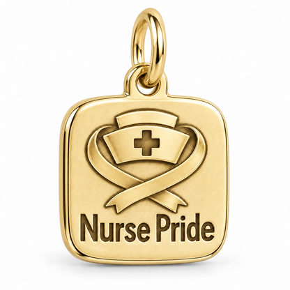 Nurse Pride Engraved Nurse Charm | polished gold material view | 09c0dceaf6dc168e2d2323641f55971e2601bc03819e7adc25fb1af5b8c66846