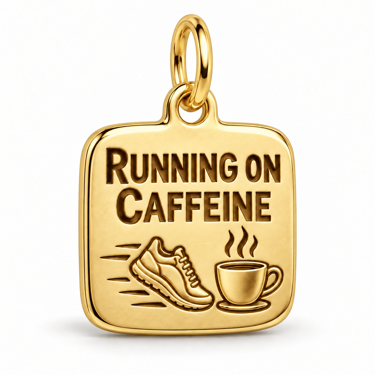 Running on Caffeine Engraved Nurse Charm | polished gold material view | 71fcb3d1bed83a9614ae34bbe5975347b7e6186130cee68a3254f27b0e780cbc