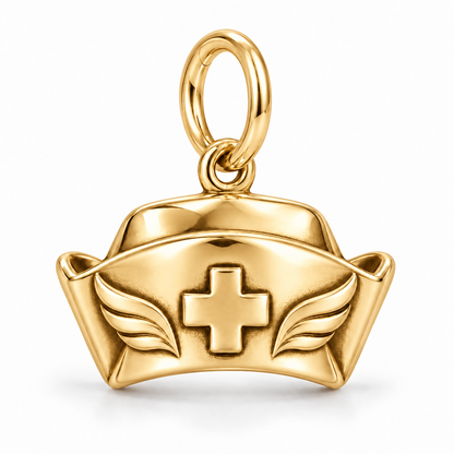 Nurse Cap Dangle Charm | polished gold material view | 2faccbd667ccc63a339f5ee2ba33febc3b179fbc9b05abdf5fbf14aecc02c632