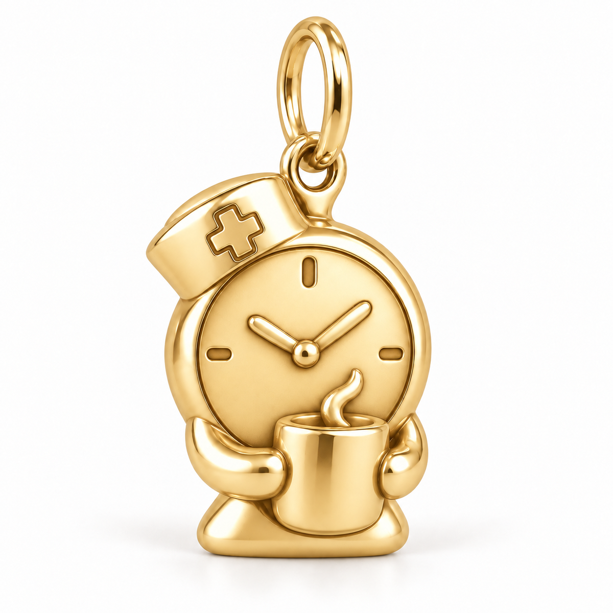Nurse Shift Clock Coffee Dangle Charm | polished gold material view | 112bf13d83251f307a4e273ad70d5f3200988a7ff151cfc2b3bd7144d36f1b0e