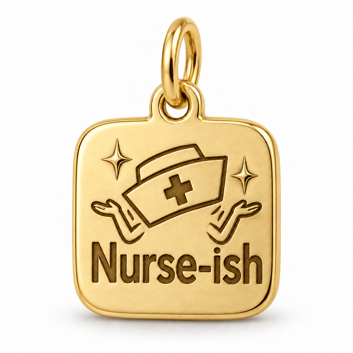 Nurse-ish Engraved Nurse Charm | polished gold material view | 7b5b1030c5fa16293acf6282ec1fe25370cd9d002843d161d0721e9cbdb26c4b