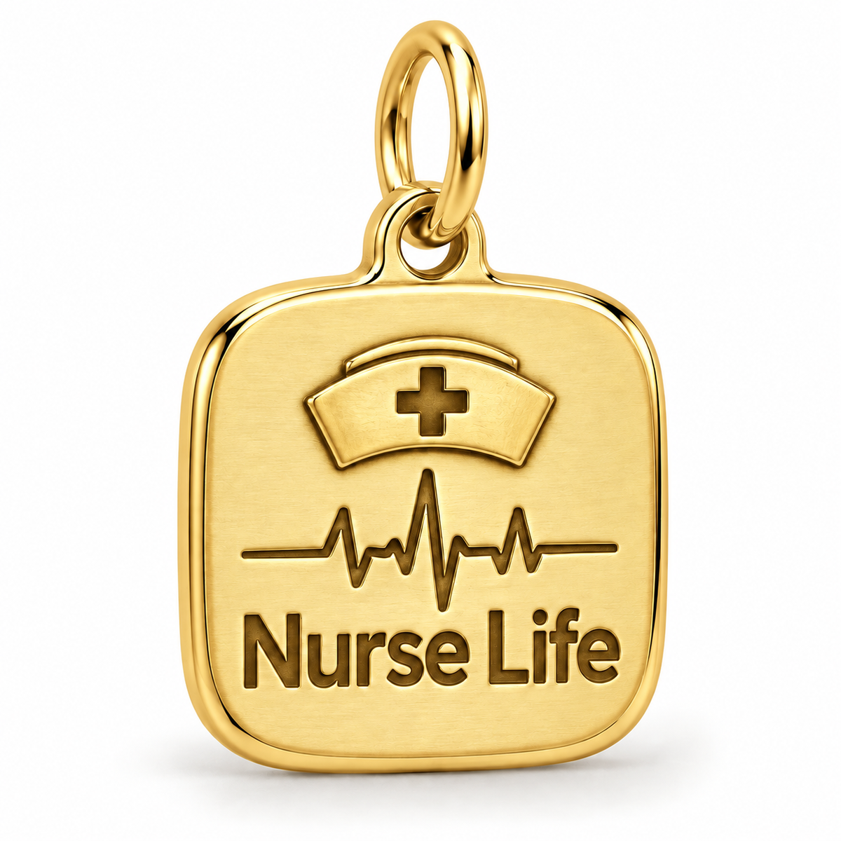 Nurse Life Engraved Nurse Charm | polished gold material view | a5871c447393ee728a8ab68027771b4360313b56f923abb6dc838e2d0772168f