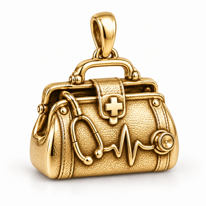 Nurse Medical Bag Charm | polished gold material view | 91f9dccc153cd0c81a4d5c1e779d54b83fa95c41a0884a8a62c84085ead331b5