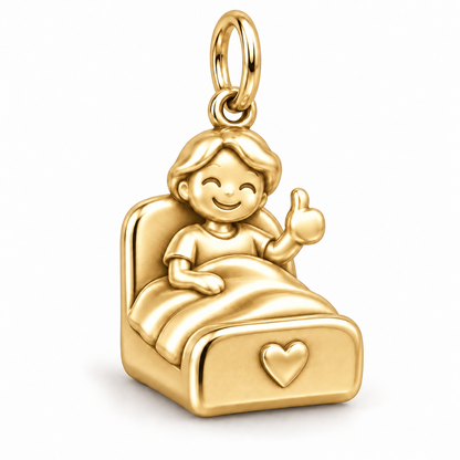 Nurse Patient Thumbs Up Dangle Charm | polished gold material view | 04feaa678e431b9736bbbce2e8f4891938100bbf760658891d16ceb2b3b734bf